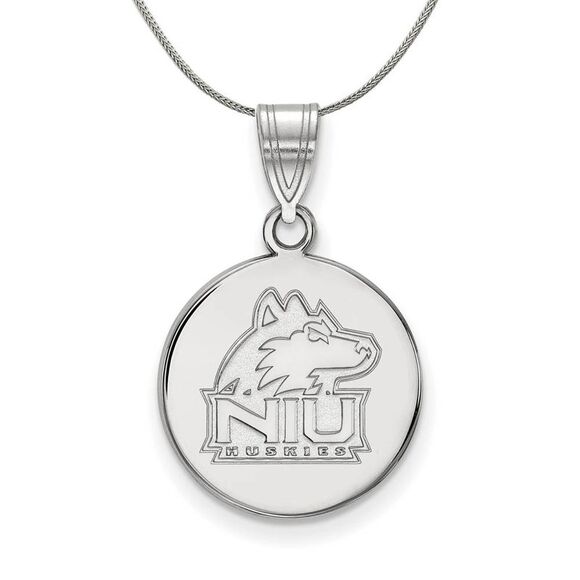 Sterling Silver Northern Illinois U Medium Disc Necklace - 24 In - Picture 1 of 8